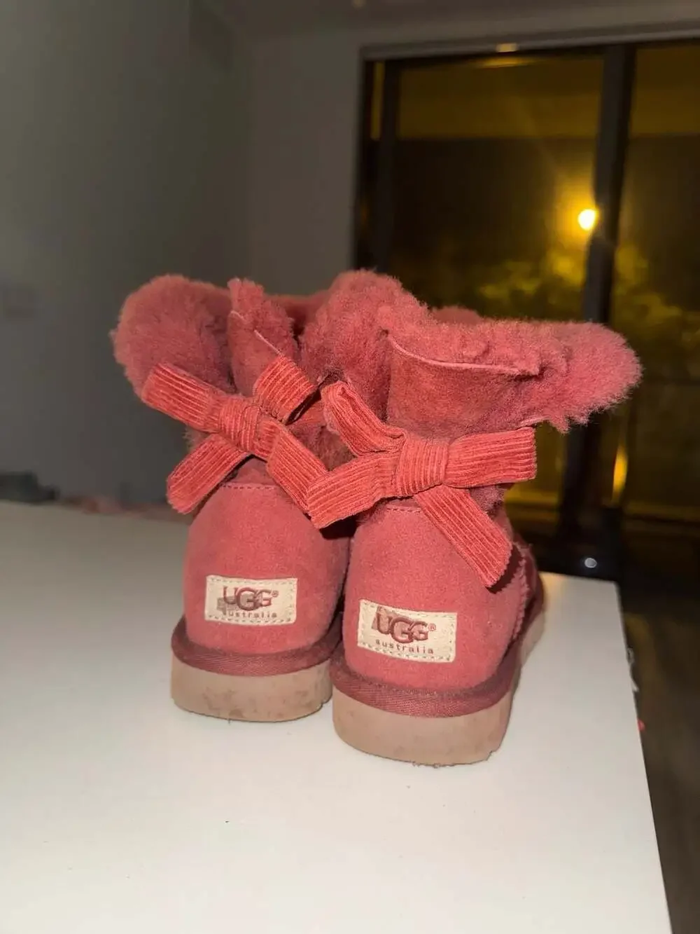 UGG Mini Bailey Bow Corduroy Suede Boots Red